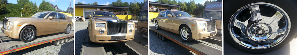 BLUE FREIGHT SERVICE, Germany, has shipped a golden Rolls Royce car to Far East