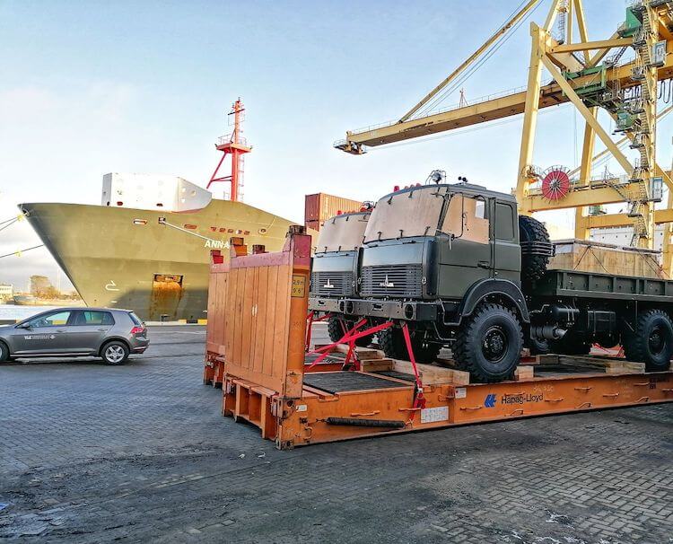 Multimodal freight (rail + sea) of Trucks by Tarptautines logistikos centras /TLC  (Lithuania)